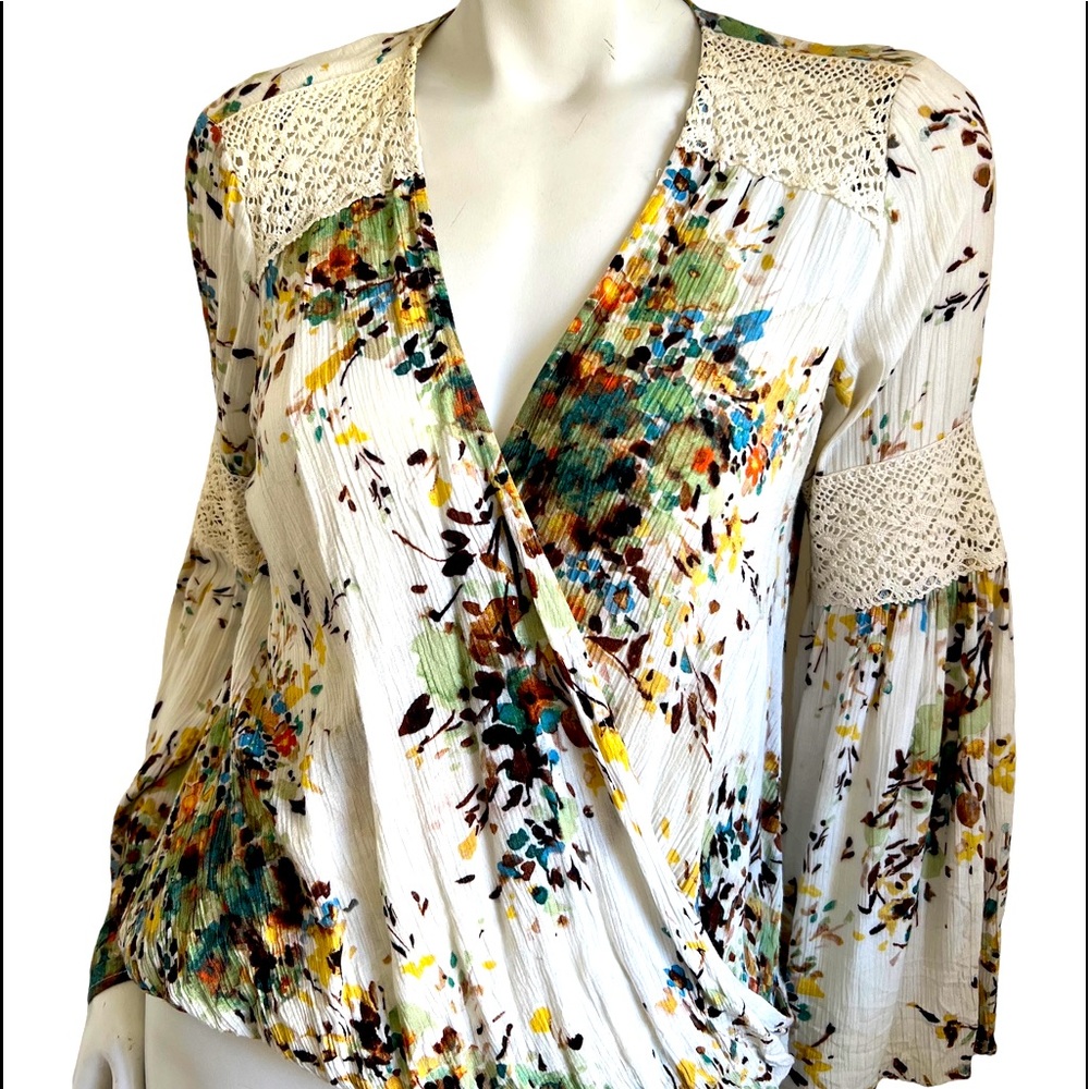 {Lovestitch} Long Sleeve Crossover Blouse Lace